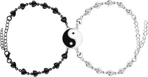 2PC/Set Stainless Steel Love Heart Link Chain Bracelet Set Infinity Couple Bracelet Bangle Wrist Adjustable for Lover Friendship