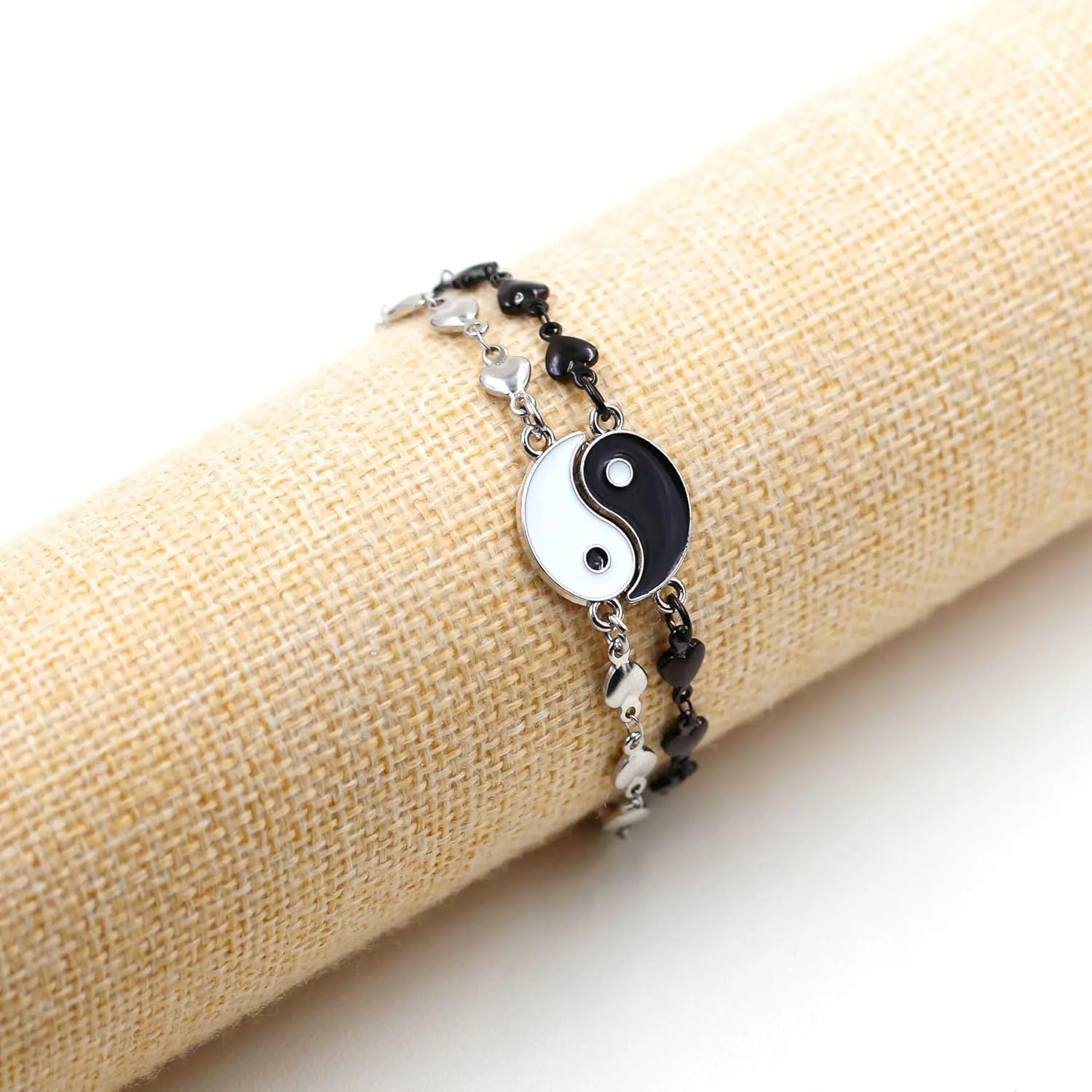 2PC/Set Stainless Steel Love Heart Link Chain Bracelet Set Infinity Couple Bracelet Bangle Wrist Adjustable for Lover Friendship