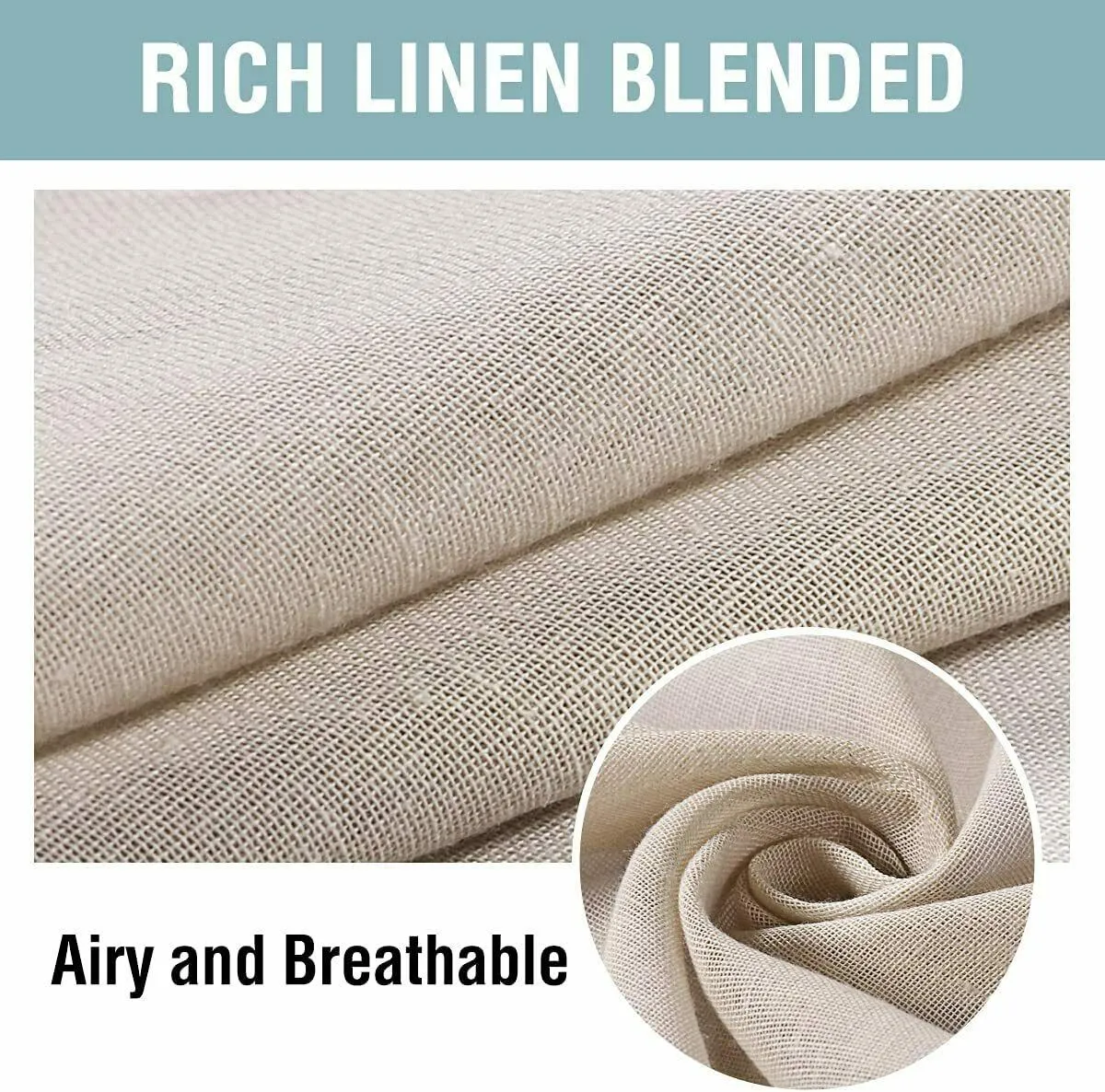 2x Outdoor Linen Sheer Curtains for Patio Divider Detachable Self-Stick Tab Top