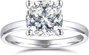 3 Carat Cushion Cut Moissanite Rings, Cushion Cut Moissanite Engagement Ring, 3ct Moissanite Rings