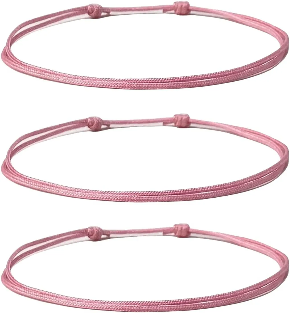 (3-pack) Pink Ribbon Bracelets - Bulk nylon cord Adjustable Wristbands to Symbolize Hope, Courage, Strength, and Support - Pink Gifts Women - Thread Friendship Support - Fundraising For A Cause