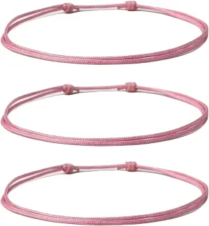 (3-pack) Pink Ribbon Bracelets - Bulk nylon cord Adjustable Wristbands to Symbolize Hope, Courage, Strength, and Support - Pink Gifts Women - Thread Friendship Support - Fundraising For A Cause