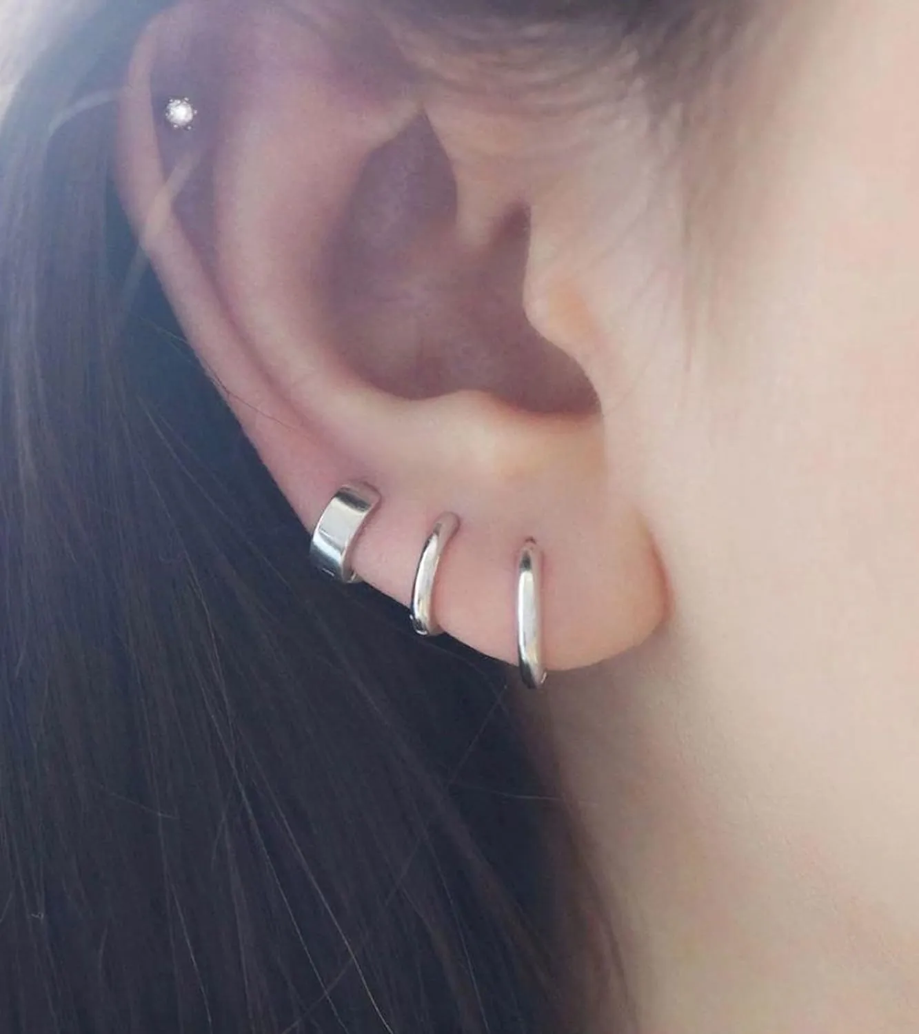 3 Pairs Small Hoop Earrings for Women Men, Sterling Silver Post Sleeper Cartilage Huggie Earring Set, 3mm in Width, Diameter in 8mm 10mm 12mm