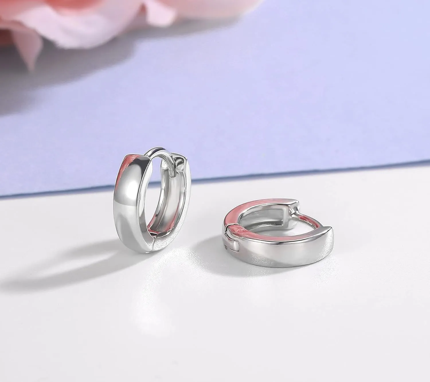 3 Pairs Small Hoop Earrings for Women Men, Sterling Silver Post Sleeper Cartilage Huggie Earring Set, 3mm in Width, Diameter in 8mm 10mm 12mm