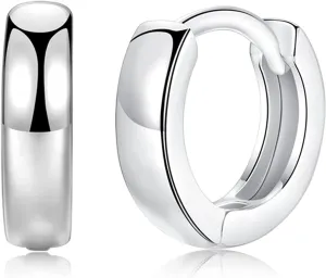 3 Pairs Small Hoop Earrings for Women Men, Sterling Silver Post Sleeper Cartilage Huggie Earring Set, 3mm in Width, Diameter in 8mm 10mm 12mm