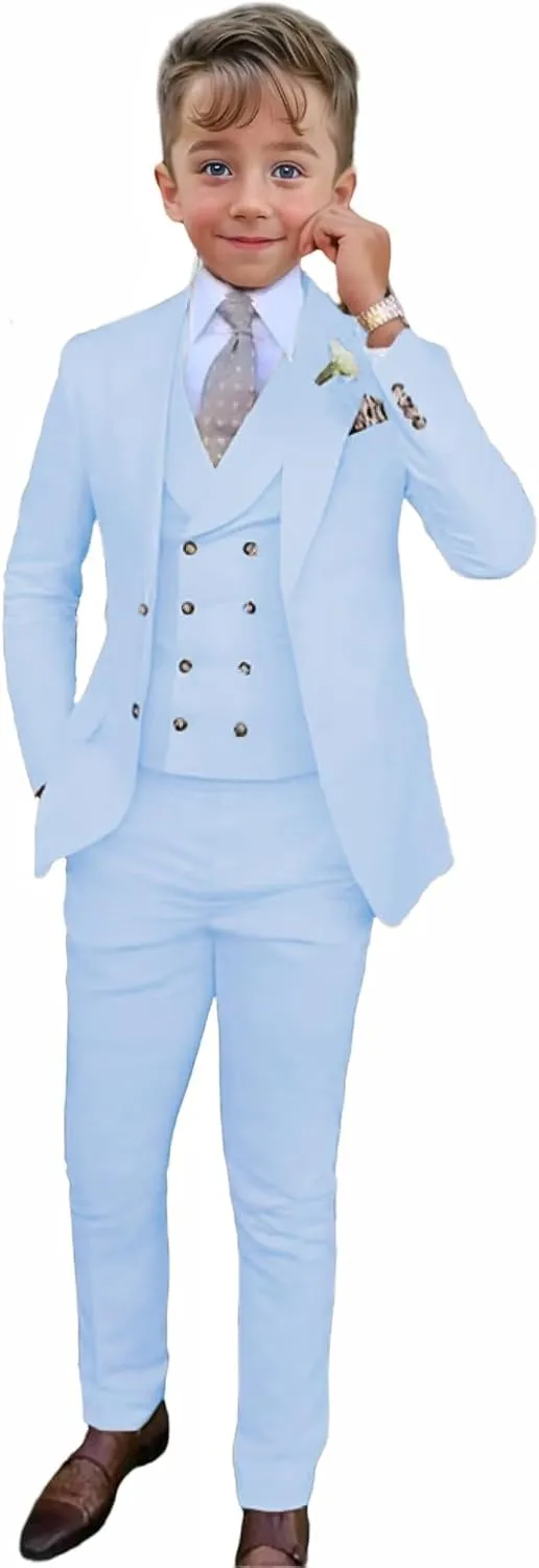 3 Piece for Boys Suit Kids Teenage Formal Casual Wedding Party Birthday Jacket Vest Pants Set Ring Bearer Outfit