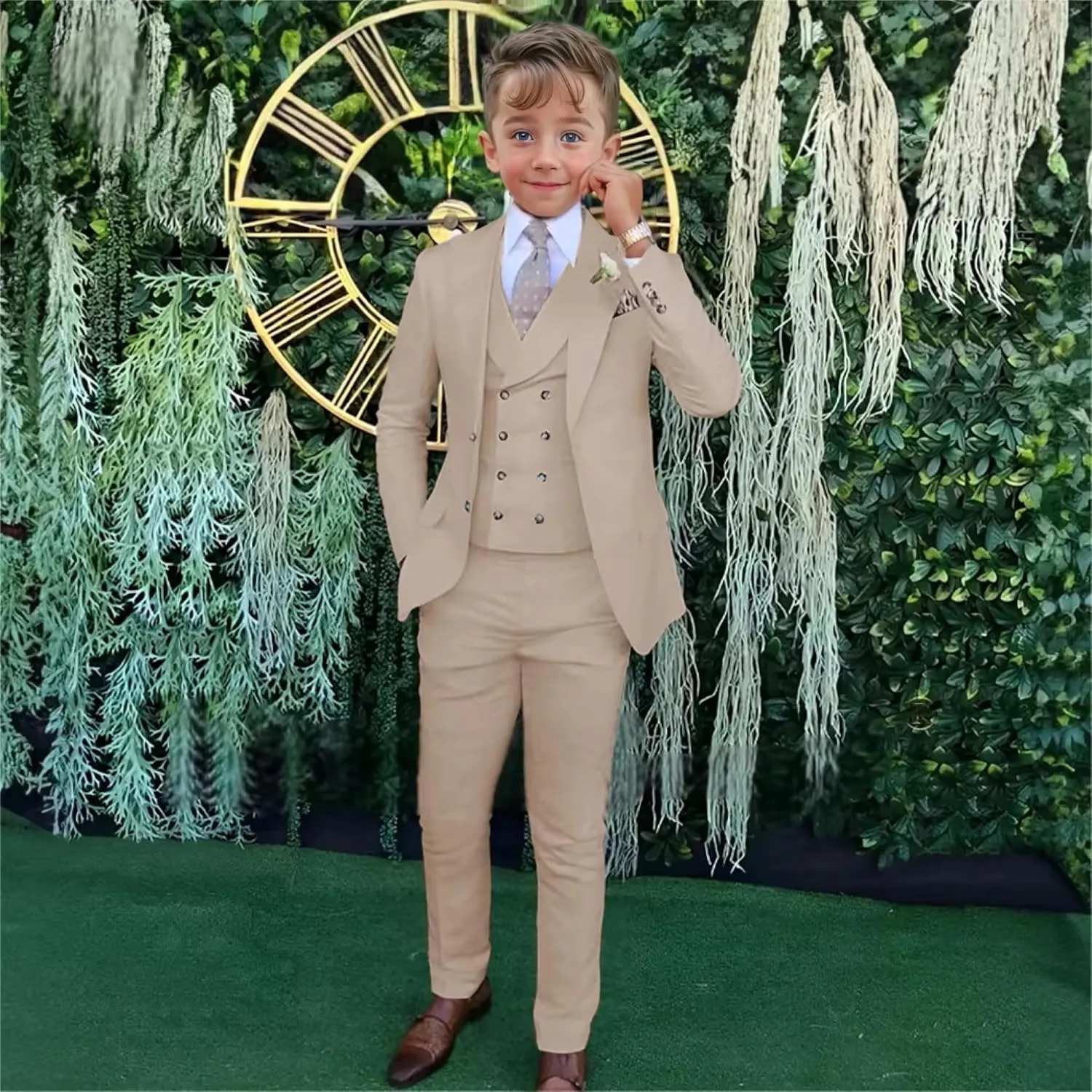 3 Piece for Boys Suit Kids Teenage Formal Casual Wedding Party Birthday Jacket Vest Pants Set Ring Bearer Outfit