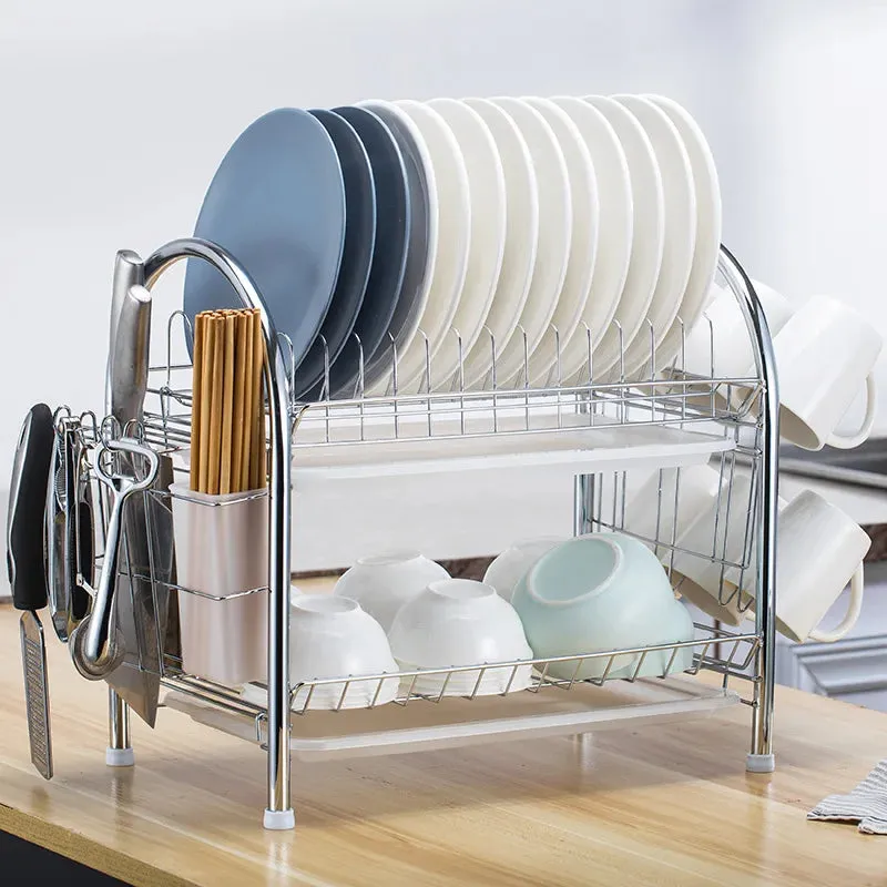 3-Tier Dish Drying Rack Kitchen Storage Shelf with Drain Board Countertop Dinnerware Organizer Kitchen Organizer Drainer