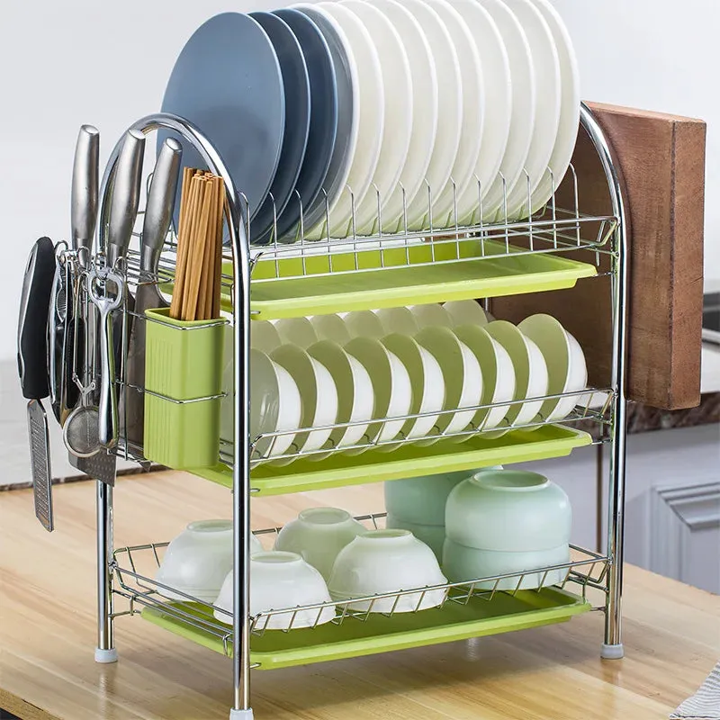 3-Tier Dish Drying Rack Kitchen Storage Shelf with Drain Board Countertop Dinnerware Organizer Kitchen Organizer Drainer