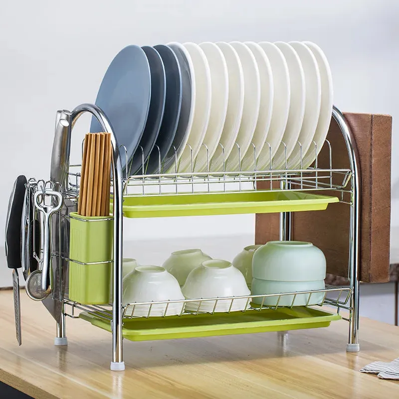 3-Tier Dish Drying Rack Kitchen Storage Shelf with Drain Board Countertop Dinnerware Organizer Kitchen Organizer Drainer