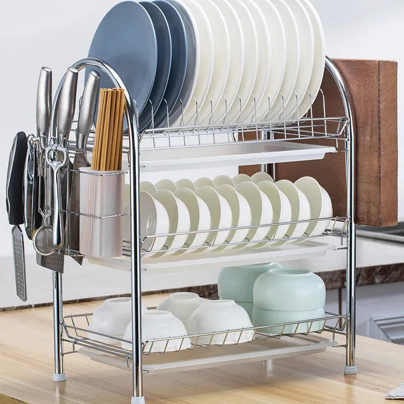 3-Tier Dish Drying Rack Kitchen Storage Shelf with Drain Board Countertop Dinnerware Organizer Kitchen Organizer Drainer