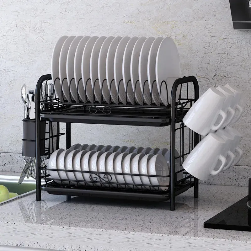 3-Tier Dish Drying Rack Kitchen Storage Shelf with Drain Board Countertop Dinnerware Organizer Kitchen Organizer Drainer