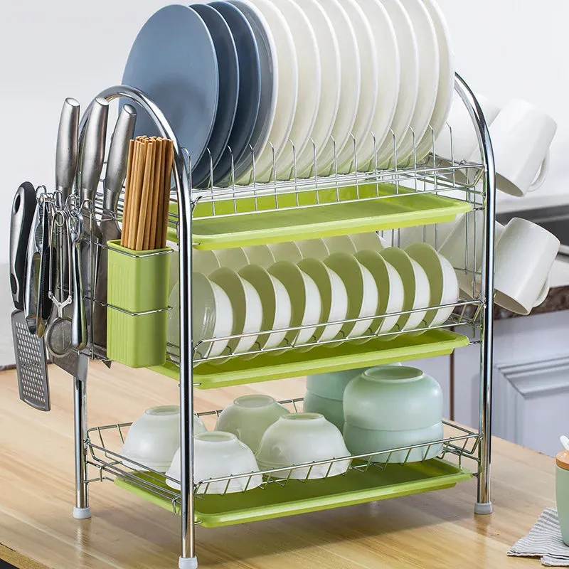 3-Tier Dish Drying Rack Kitchen Storage Shelf with Drain Board Countertop Dinnerware Organizer Kitchen Organizer Drainer