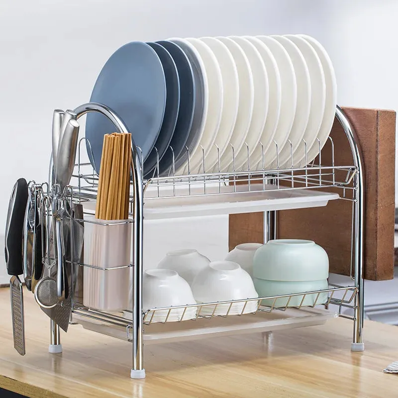 3-Tier Dish Drying Rack Kitchen Storage Shelf with Drain Board Countertop Dinnerware Organizer Kitchen Organizer Drainer