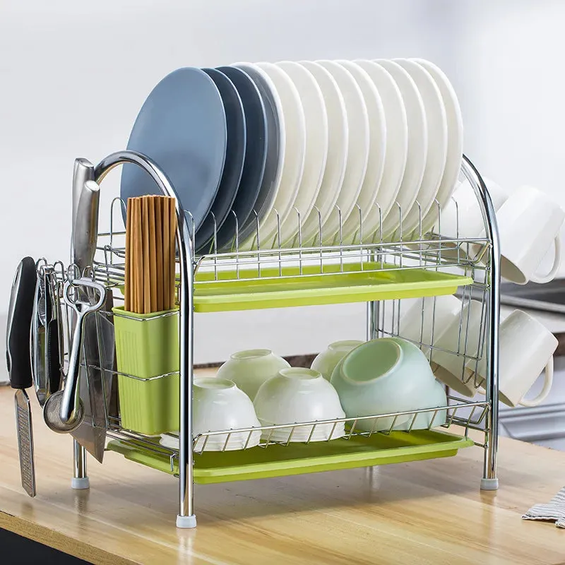 3-Tier Dish Drying Rack Kitchen Storage Shelf with Drain Board Countertop Dinnerware Organizer Kitchen Organizer Drainer