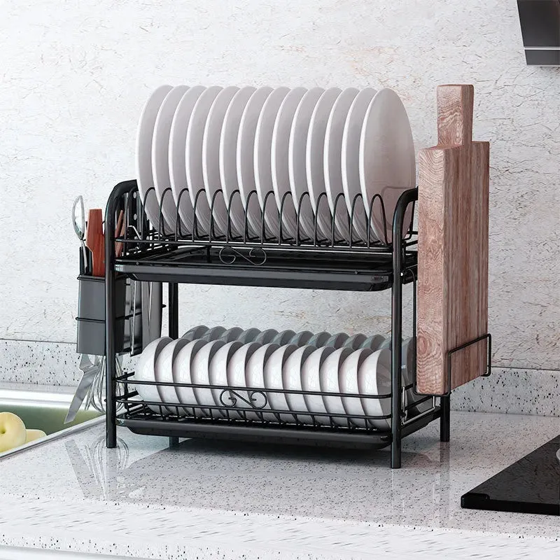 3-Tier Dish Drying Rack Kitchen Storage Shelf with Drain Board Countertop Dinnerware Organizer Kitchen Organizer Drainer