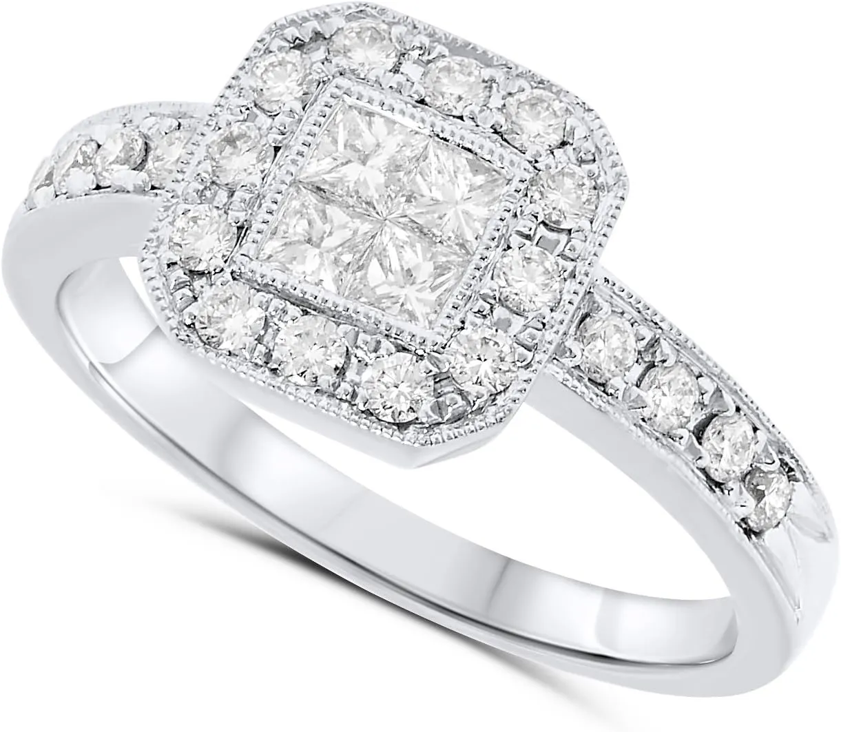 3/5 Carat Platinum Diamond Princess Invisible Set Halo Ring For Women Size 6.5