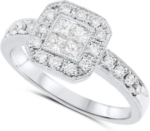 3/5 Carat Platinum Diamond Princess Invisible Set Halo Ring For Women Size 6.5