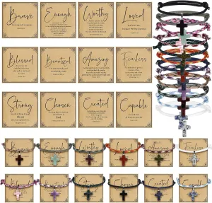 36 Sets Christian Father 's Day Bulk Gifts Crystal Cross Bracelets Adjustable Bible Cards for Men Women Faith Jewelry