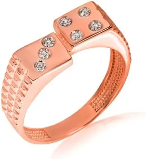 3D Dice Lucky Seven CZ Ribbed Fine Ring Real Solid 10K Gold