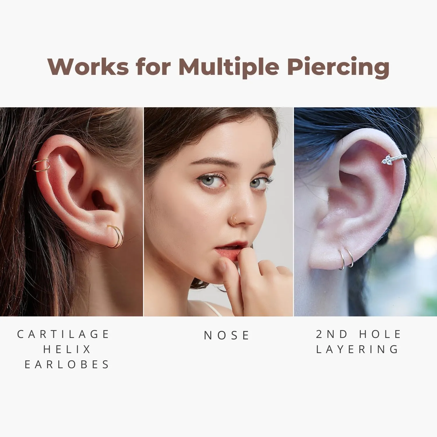 3Pcs 14K Gold Sterling Silver Spiral Double Nose Rings Hoops for Women Men, 22 Gauge Hypoallergenic Small Thin Nose Piercing Jewelry for Single Piercing, Double Cartilage Earring, Helix Hoops,8mm 22G