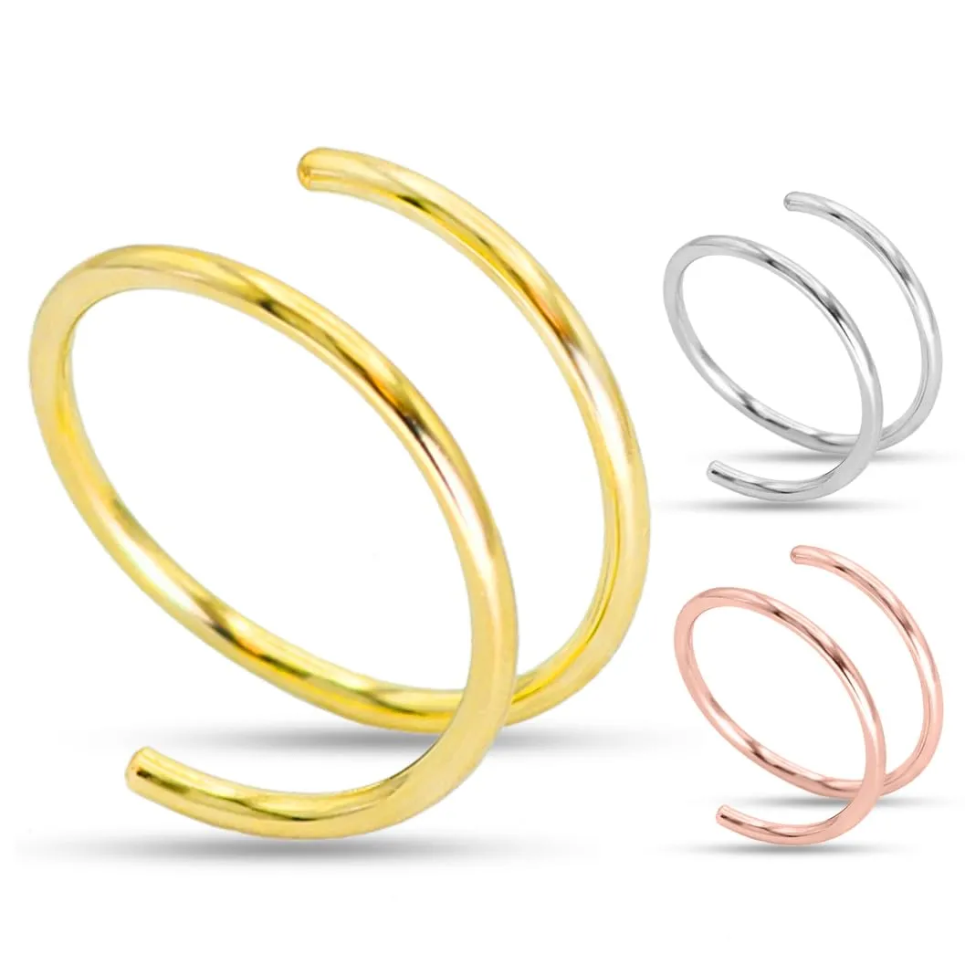 3Pcs 14K Gold Sterling Silver Spiral Double Nose Rings Hoops for Women Men, 22 Gauge Hypoallergenic Small Thin Nose Piercing Jewelry for Single Piercing, Double Cartilage Earring, Helix Hoops,8mm 22G