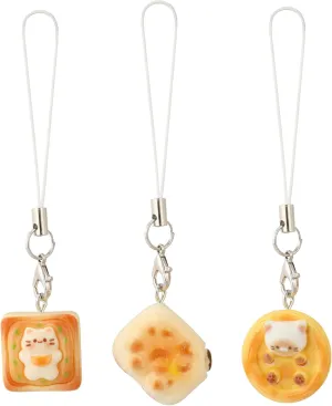 3PCS Cute Cat Bread Phone Charms Strap for Women Kawaii Kitten Toast Keychains for Bags Backpack