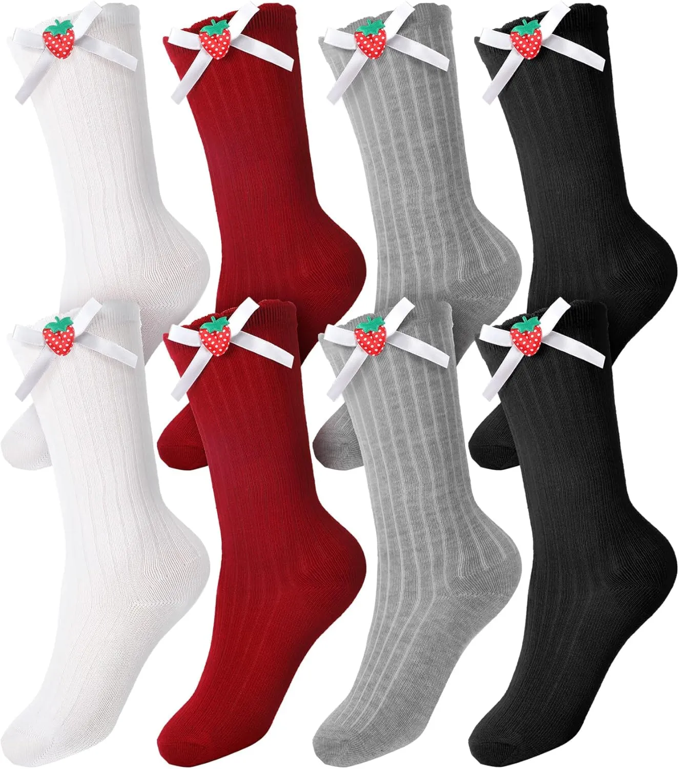 4 Pairs Kids Girls Socks Strawberry Cotton Socks Cute Pattern Ruffle Crew Socks Medium Colored for Girls Winter