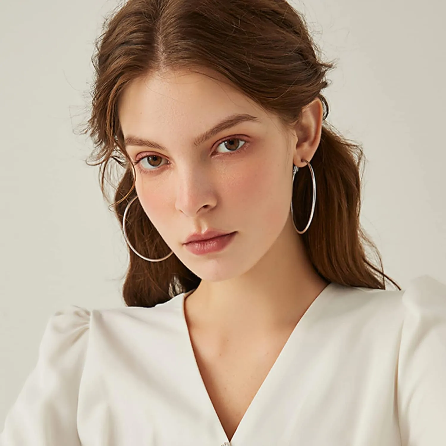 4 Pairs Silver Hoop Earrings for Women- 925 Hypoallergenic Sterling Silver Hoop Earrings Set,Large Minimalist Silver Hoops Gifts(30MM 40MM 50MM 60MM)
