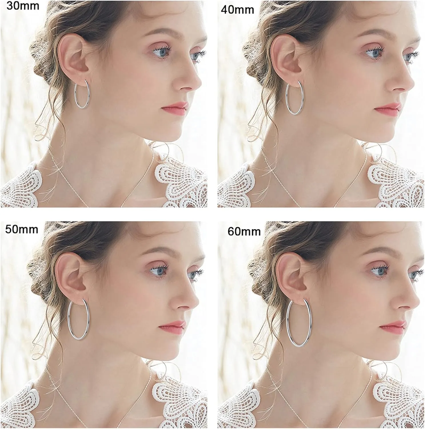 4 Pairs Silver Hoop Earrings for Women- 925 Hypoallergenic Sterling Silver Hoop Earrings Set,Large Minimalist Silver Hoops Gifts(30MM 40MM 50MM 60MM)