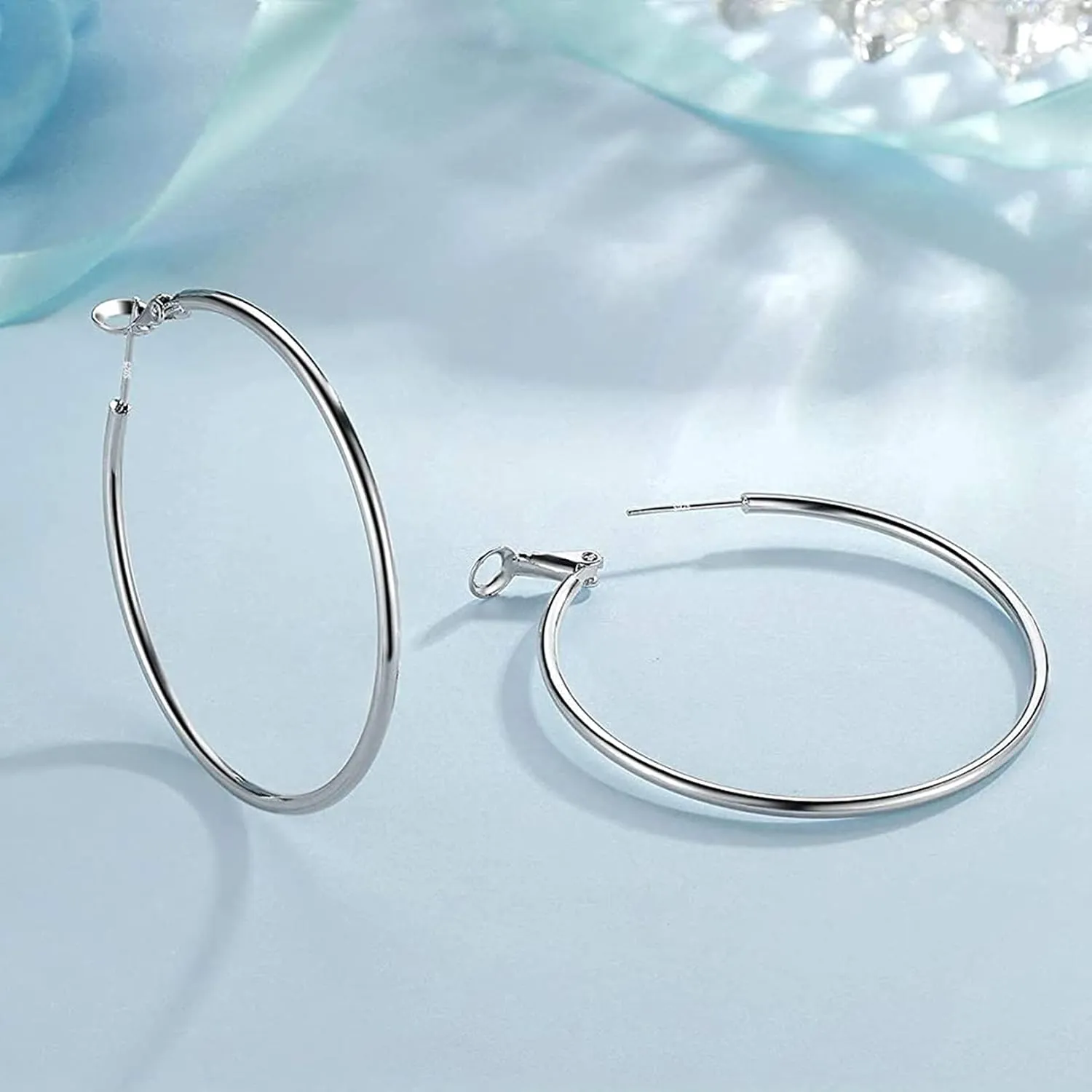 4 Pairs Silver Hoop Earrings for Women- 925 Hypoallergenic Sterling Silver Hoop Earrings Set,Large Minimalist Silver Hoops Gifts(30MM 40MM 50MM 60MM)