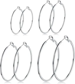 4 Pairs Silver Hoop Earrings for Women- 925 Hypoallergenic Sterling Silver Hoop Earrings Set,Large Minimalist Silver Hoops Gifts(30MM 40MM 50MM 60MM)