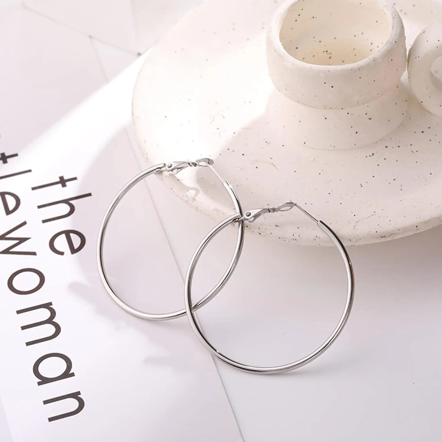 4 Pairs Silver Hoop Earrings for Women- 925 Hypoallergenic Sterling Silver Hoop Earrings Set,Large Minimalist Silver Hoops Gifts(30MM 40MM 50MM 60MM)