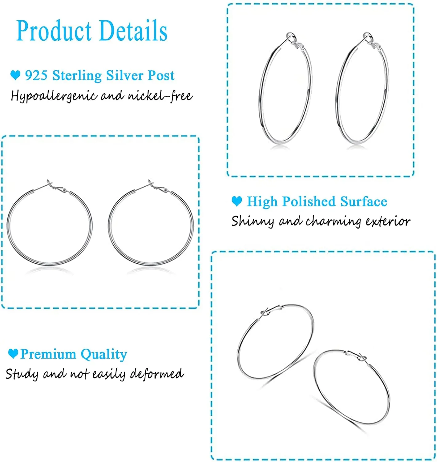 4 Pairs Silver Hoop Earrings for Women- 925 Hypoallergenic Sterling Silver Hoop Earrings Set,Large Minimalist Silver Hoops Gifts(30MM 40MM 50MM 60MM)