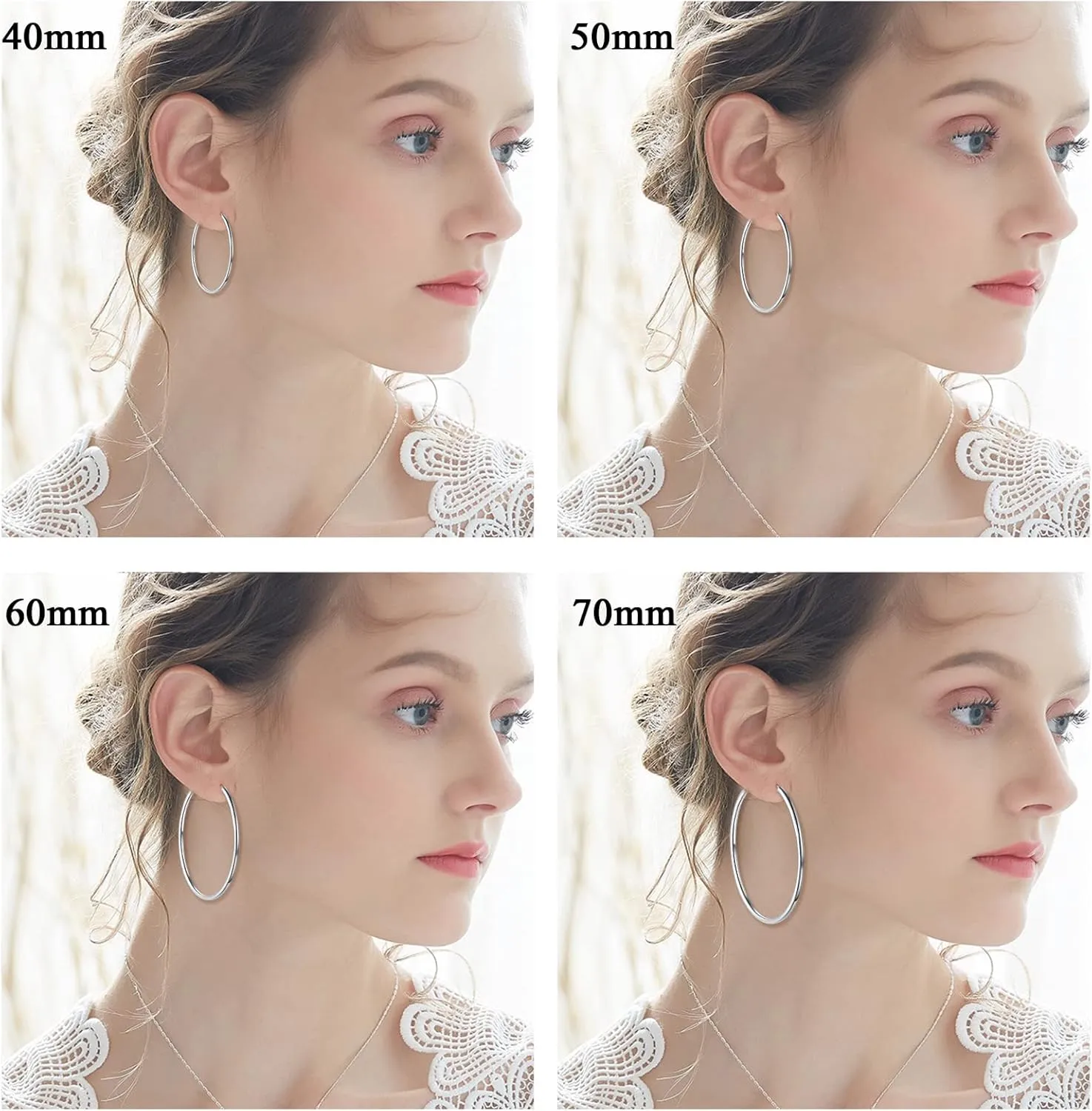 4 Pairs Silver Hoop Earrings for Women- 925 Hypoallergenic Sterling Silver Hoop Earrings Set,Large Minimalist Silver Hoops Gifts(30MM 40MM 50MM 60MM)