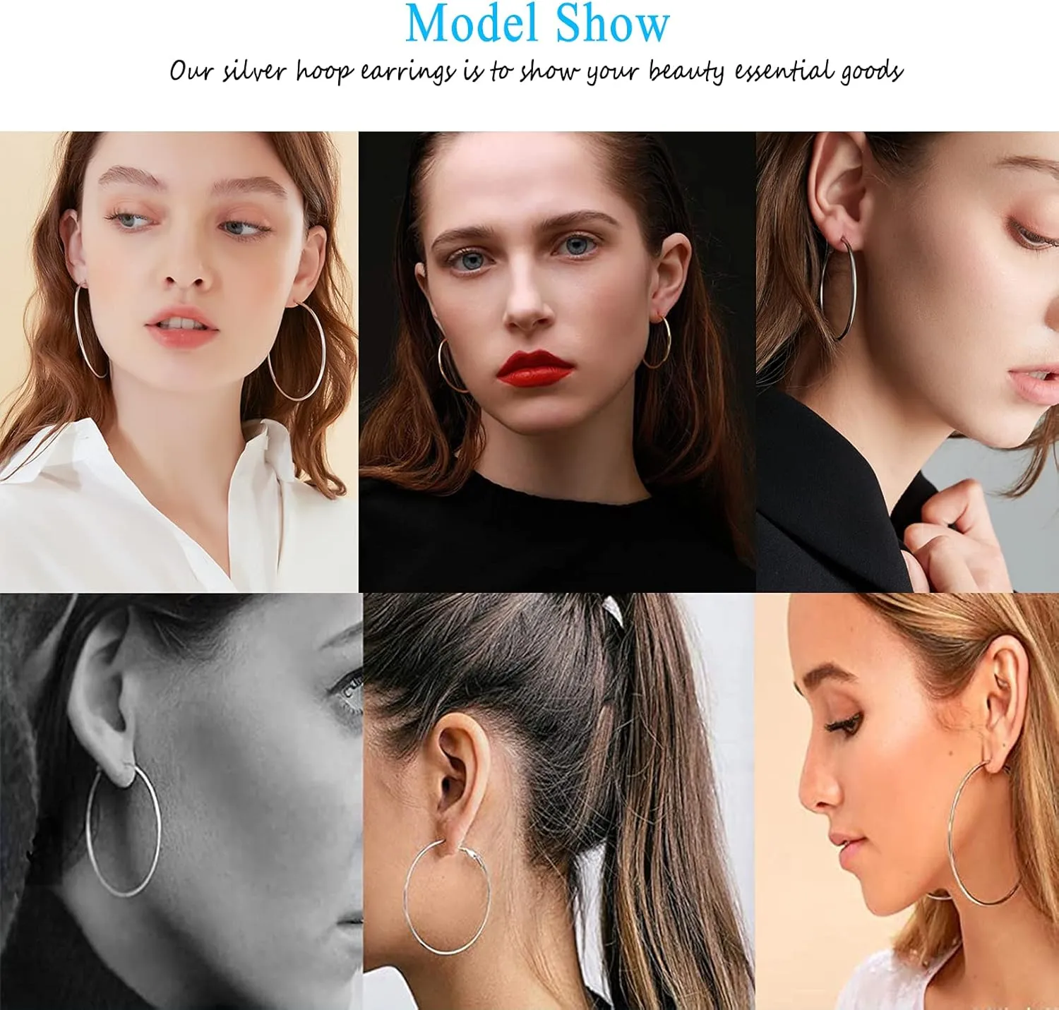 4 Pairs Silver Hoop Earrings for Women- 925 Hypoallergenic Sterling Silver Hoop Earrings Set,Large Minimalist Silver Hoops Gifts(30MM 40MM 50MM 60MM)