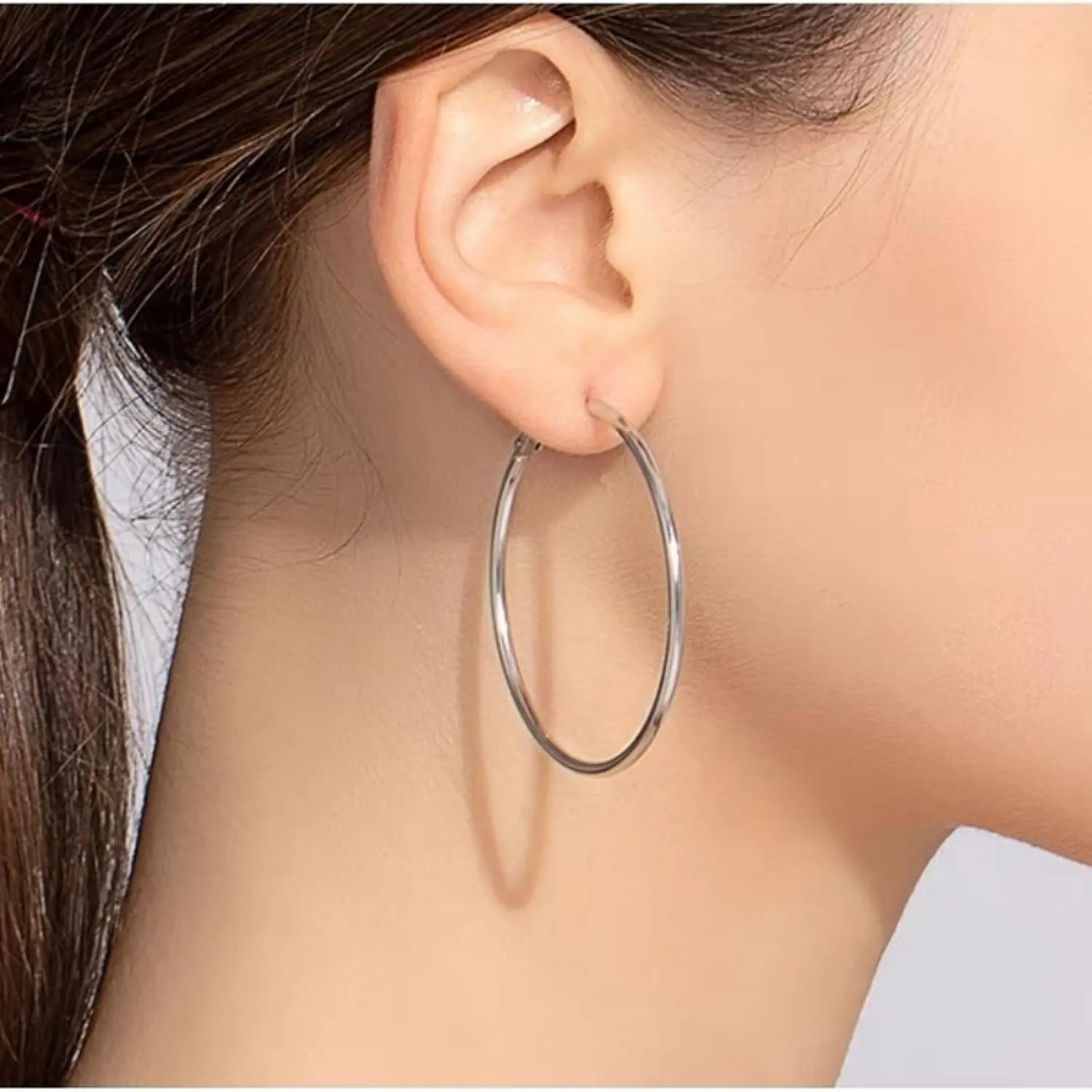 4 Pairs Silver Hoop Earrings for Women, 925 Sterling Silver Hypoallergenic Hoop Earrings Large Silver Hoop Earrings Set For Gift 30 40 50 60mm
