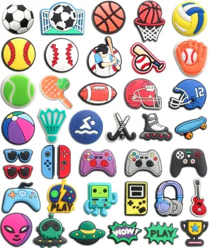 40PCS Sports Croc Charms for Boys,Pack of Baseball Soccer Basketball Football etc. Shoe Decoration Pins for Clog Accessories for Teens Adults Party Favor Gifts