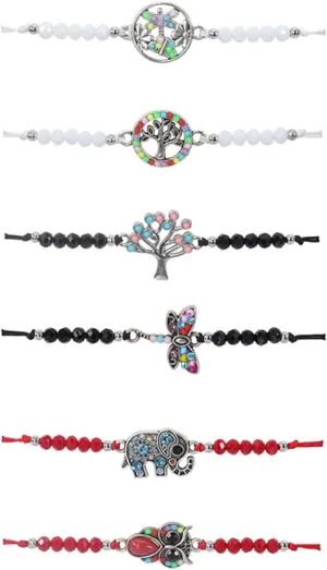 6 Pcs Rakhi Bracelet for Brother Sister Bhabhi Rakhi Bracelet Set Rakhee for Brother Braceles Rakhi Thread Bracelets with Elephant Butterfly Charm Bhaiya Traditional Bracelet Rakhi Jewelry Gift