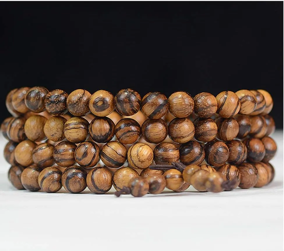 6/8mm Unisex Mala Traditional 108 Beads Natural Agarwood Bracelet Buddhist Meditation Prayer Beads Mala Necklace
