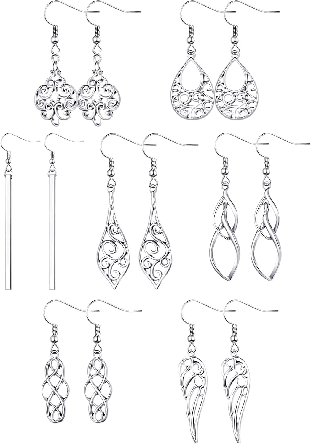 7 Pairs Celtic Knot Dangle Earrings Knot Silver Teardrop Hoop Earrings