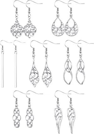 7 Pairs Celtic Knot Dangle Earrings Knot Silver Teardrop Hoop Earrings