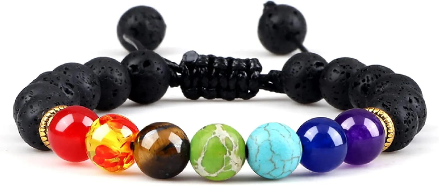 8mm 7 Chakra Lava Stone Bracelet for Men Women Handmade Natural Tiger Eye Beads Healing Balance Braided Bracelets Prayer Jewelry,Lava Stone