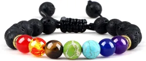 8mm 7 Chakra Lava Stone Bracelet for Men Women Handmade Natural Tiger Eye Beads Healing Balance Braided Bracelets Prayer Jewelry,Lava Stone