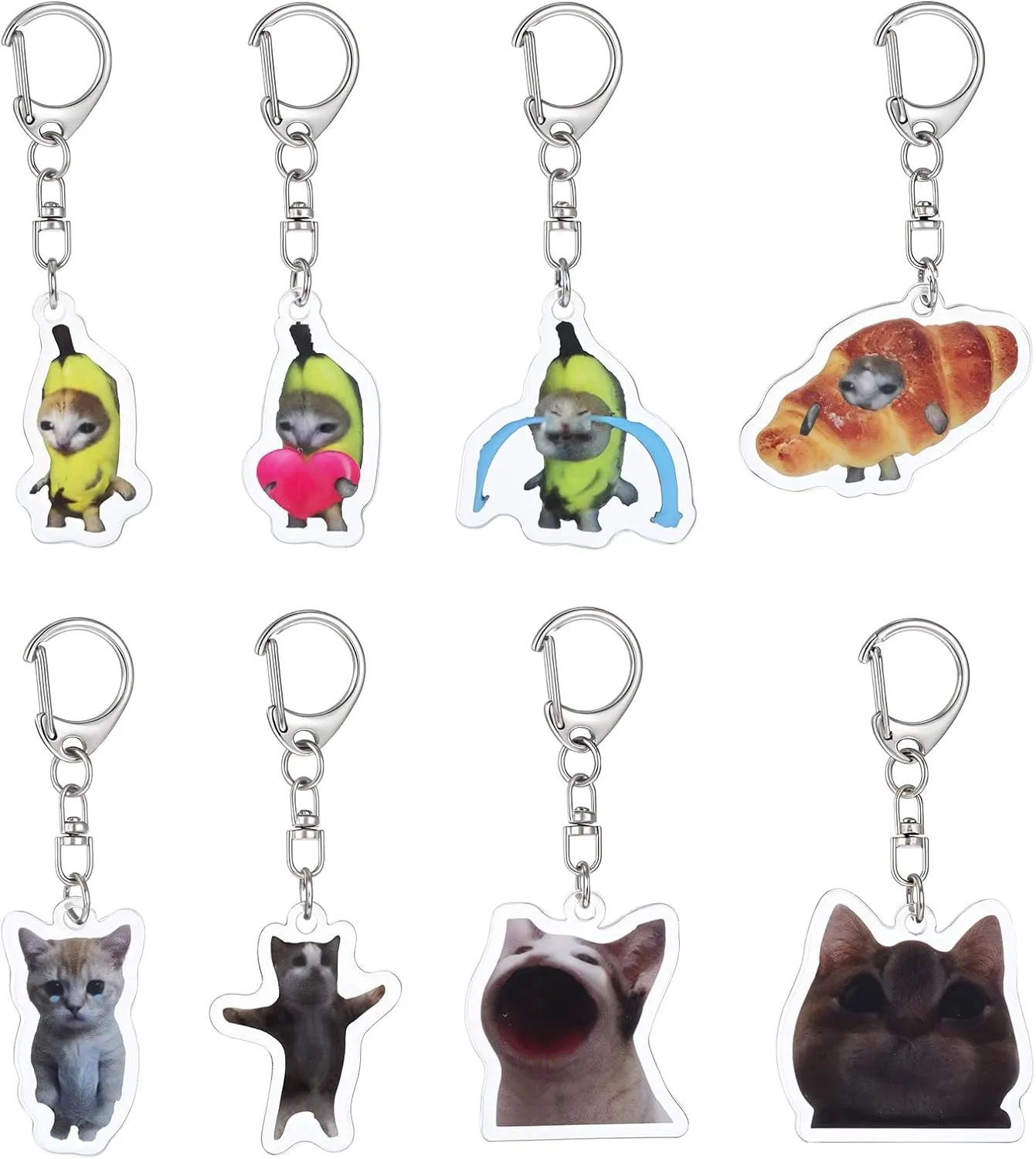 8Pcs Kawaii Banana Cat Keychain, Cat Keychain Funny Cat Charm Keyrings Set for Backpacks Handbags Adults, Women's Keyrings and Car accessories
