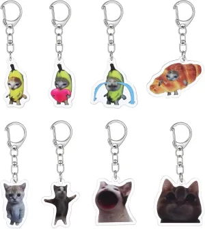 8Pcs Kawaii Banana Cat Keychain, Cat Keychain Funny Cat Charm Keyrings Set for Backpacks Handbags Adults, Women's Keyrings and Car accessories