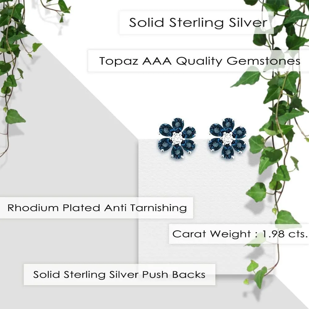 925 Sterling Silver Flower Stud Earrings for Women  Dainty Gemstone Floral Design with Push Backs  Hypoallergenic & Tarnish Resistant Jewelry  by SILVER SMILE