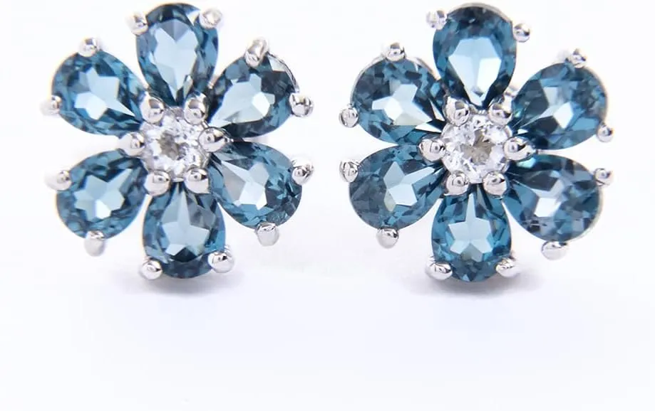 925 Sterling Silver Flower Stud Earrings for Women  Dainty Gemstone Floral Design with Push Backs  Hypoallergenic & Tarnish Resistant Jewelry  by SILVER SMILE