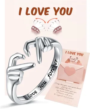 925-Sterling-Silver Heart Claddagh Rings for Women - Adjustable White/18K/Rose Gold Plated Irish Claddagh Ring Friendship Promise Love Heart Jewelry Rings Christmas Gifts for Women Friends