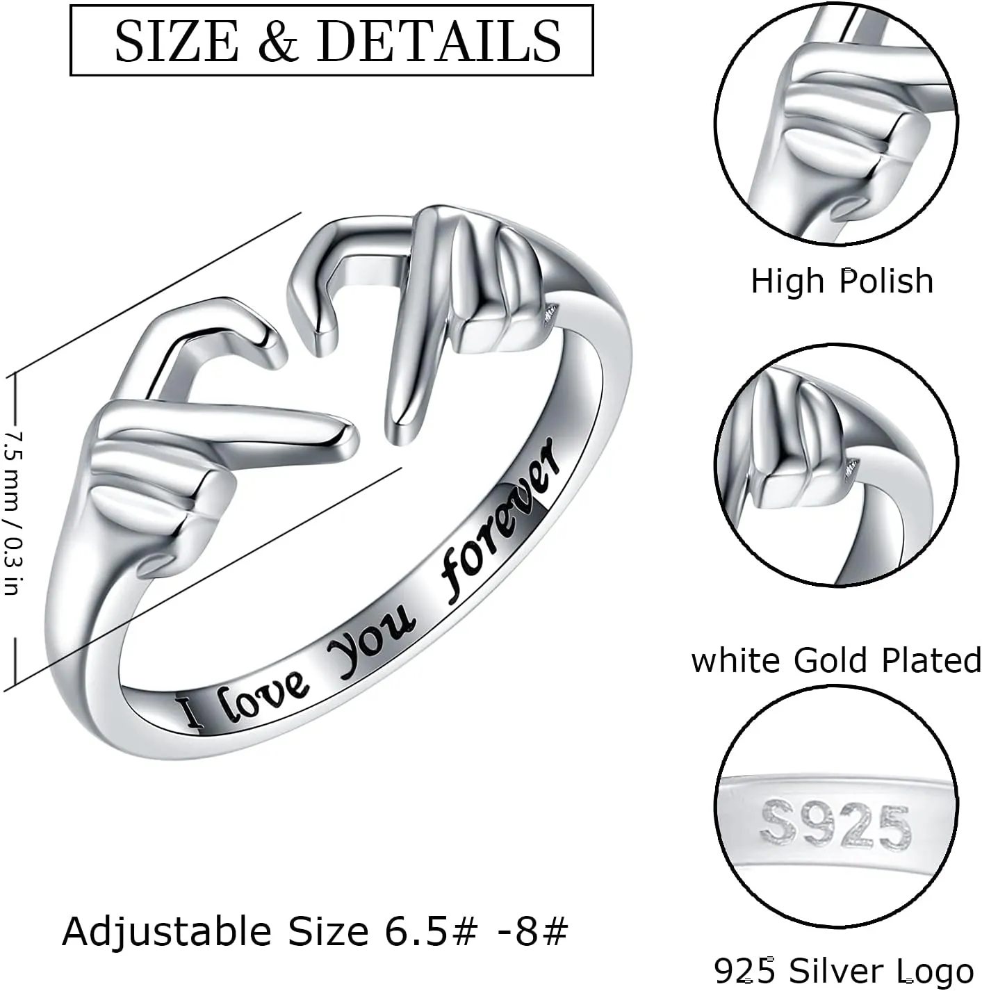 925-Sterling-Silver Heart Claddagh Rings for Women - Adjustable White/18K/Rose Gold Plated Irish Claddagh Ring Friendship Promise Love Heart Jewelry Rings Christmas Gifts for Women Friends